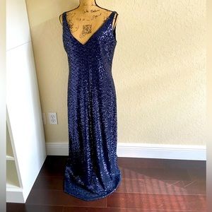 Full length deep blue Ralph Lauren evening gown